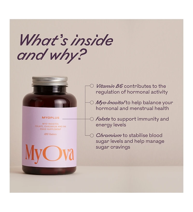 MyOva Myoplus - Myo-inositol Pcos Supplement - 4000mg Myo-Inositol, 200ug Folate and 100ug Chromium Daily Intake