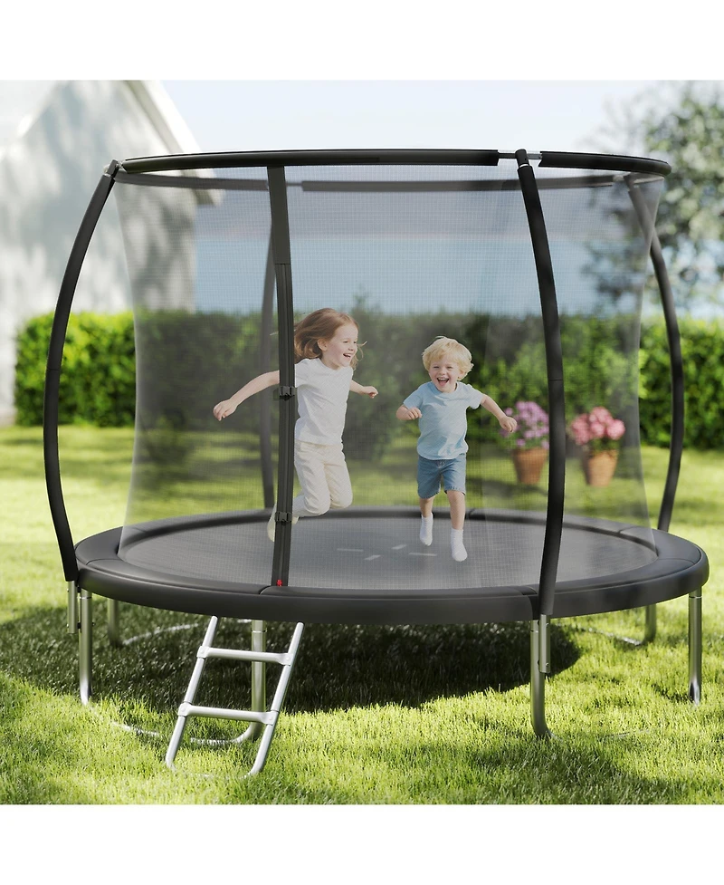 Gymax 10FT Outdoor Trampoline with Safety Enclosure Net Anti-Rust Galvanized Steel Frame