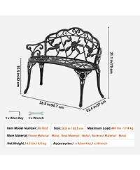 Vevor Outdoor Bench 38.8in Metal Garden Bench 480lbs Park Patio Yard Porch Bench