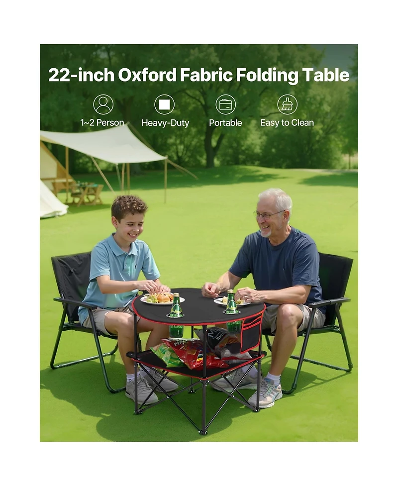 Vevor Folding Portable Camping Table Oxford Outdoor Picnic RoundTable 4 Cup Holders