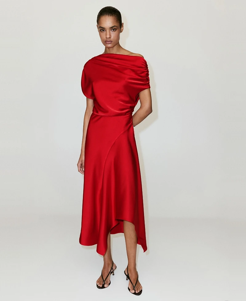 Mango Women's Asymmetrical Satin Dress