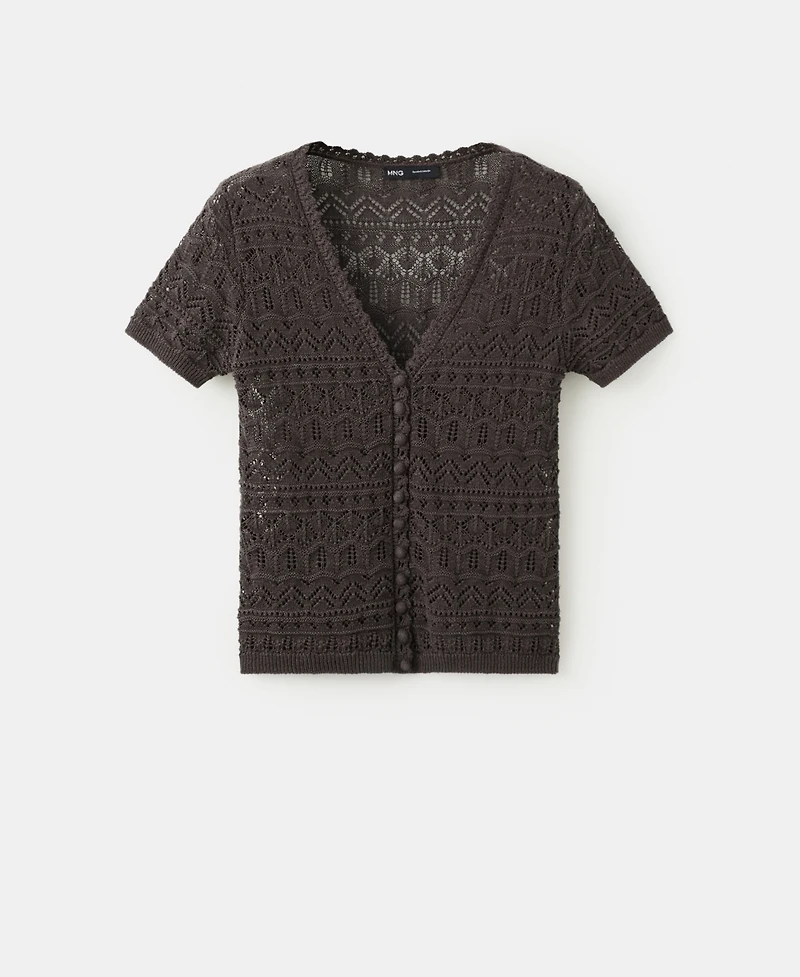 Mango Women's Short-Sleeve Open-Knit Cardigan sweater