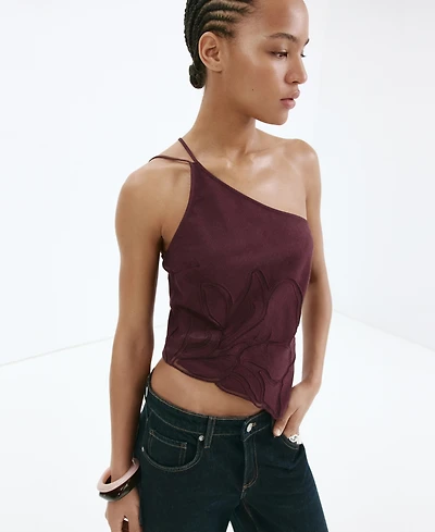 Mango Women's Asymmetrical Floral Embroidered Top