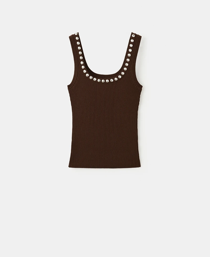 Mango Women's Studs Ribbed Top