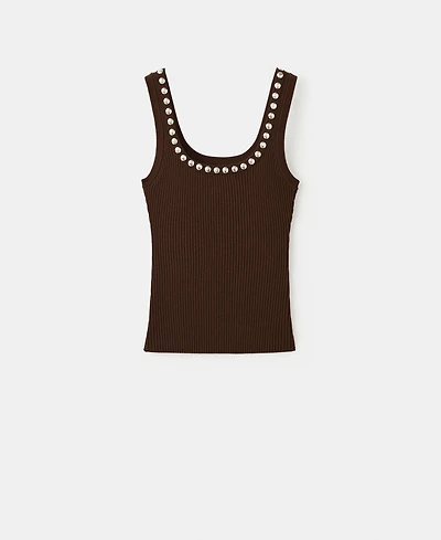 Mango Women's Studs Ribbed Top