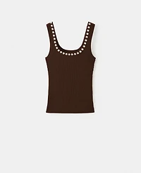 Mango Women's Studs Ribbed Top