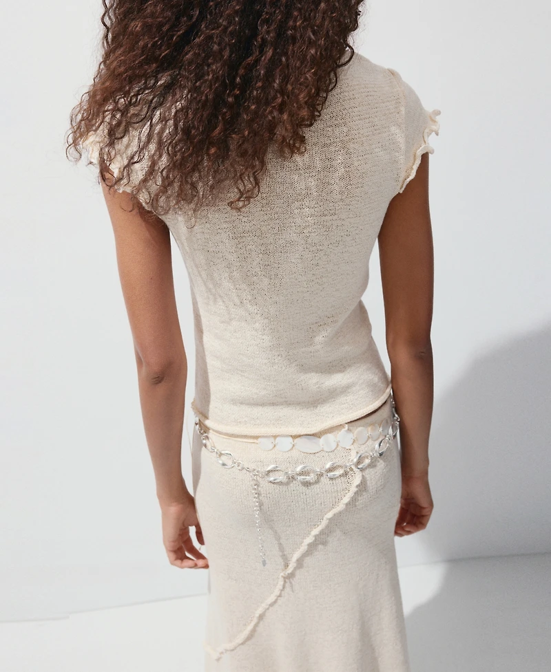 Mango Women's Wavy Stitching Short-Sleeve Sweater