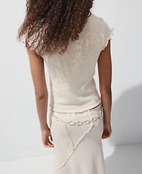 Mango Women's Wavy Stitching Short-Sleeve Sweater