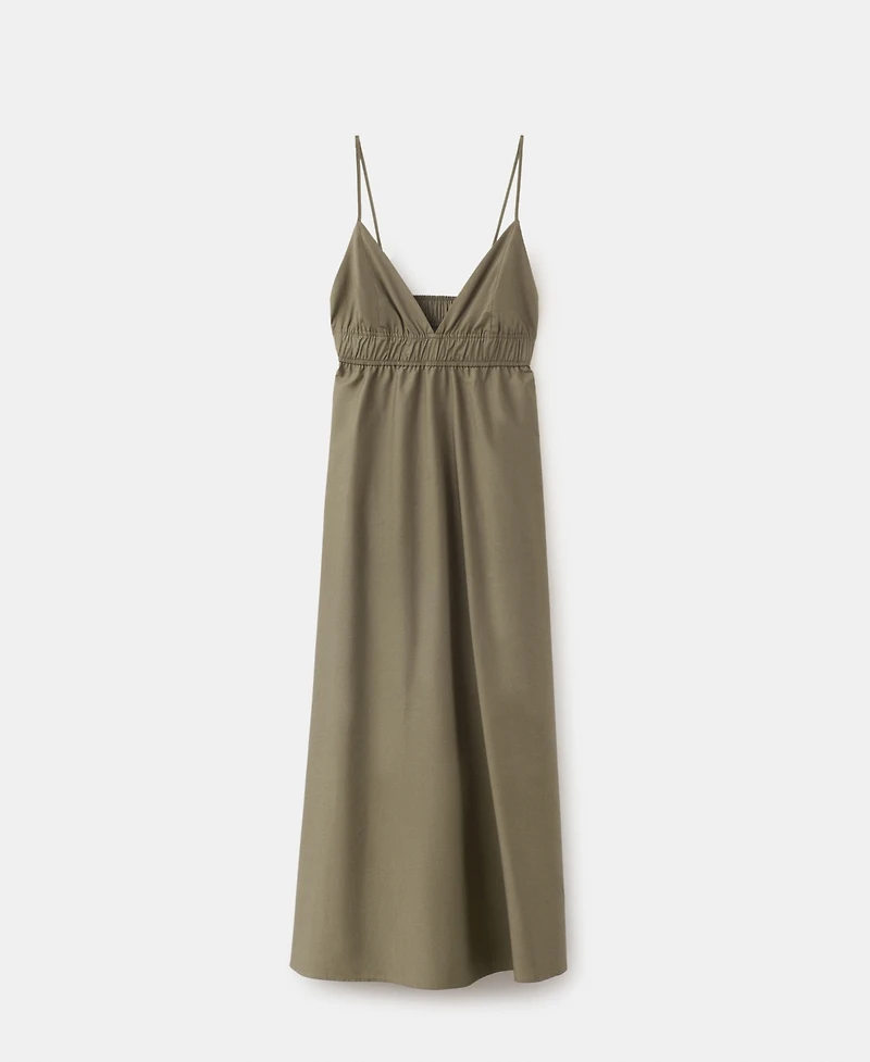Mango Women's V-Neck Shirred Lyocell Dress