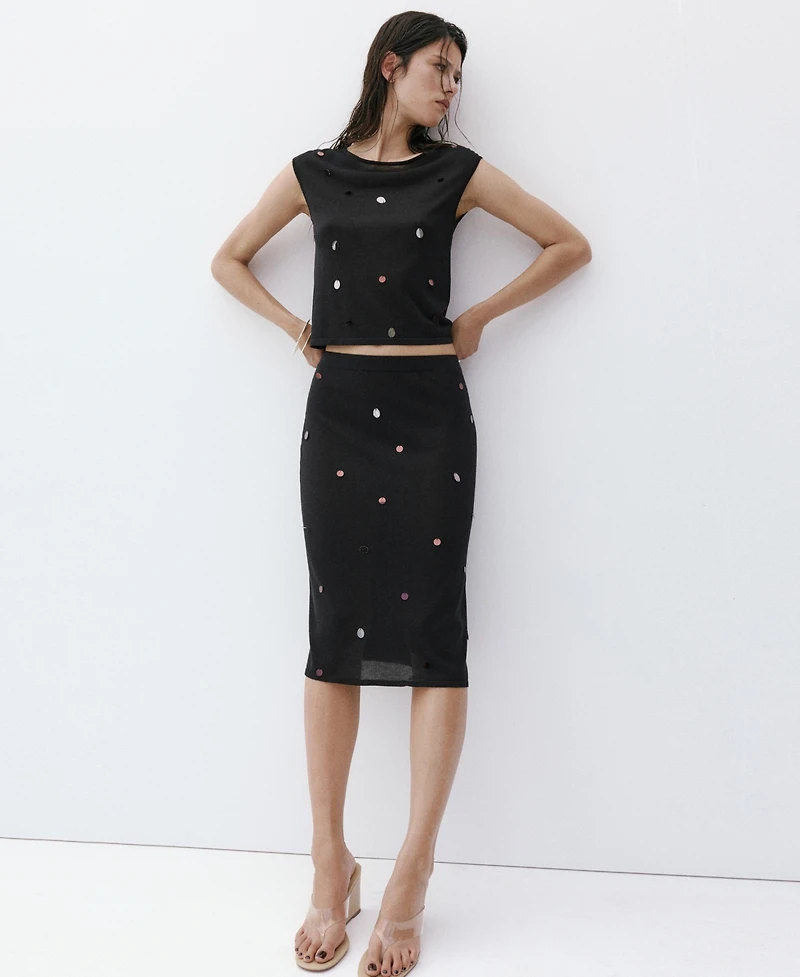 Mango Women's Fine-Knit Sequined Skirt