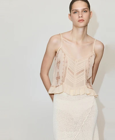 Mango Women's Embroidered Details Crinkled Top