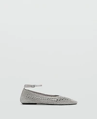 Mango Women's Ankle Strap Crocheted Ballet Flats