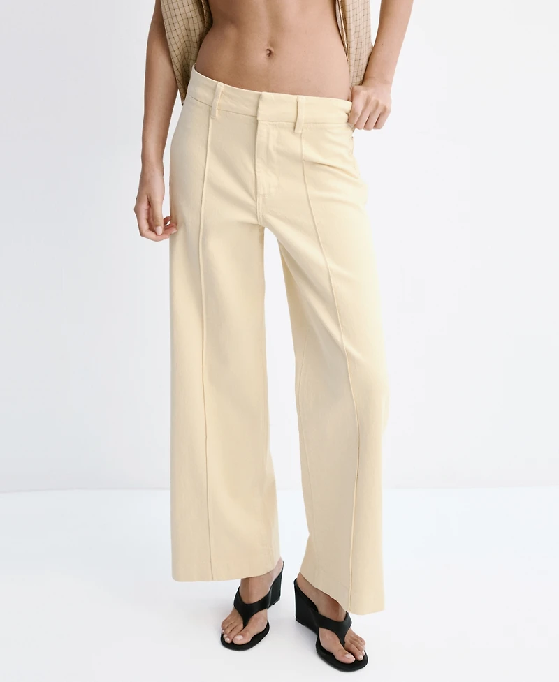 Mango Women's Stitching High-Waisted Wide Leg Jeans