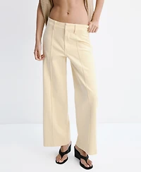 Mango Women's Stitching High-Waisted Wide Leg Jeans
