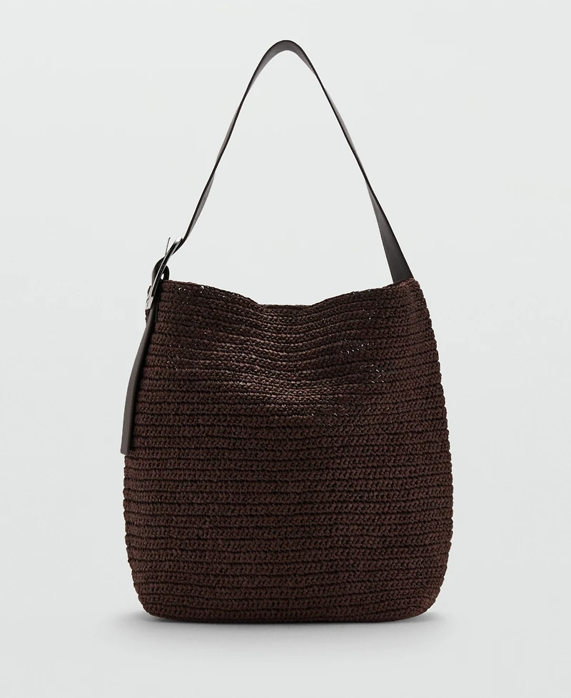 Mango Women's Natural-Fiber Buckle Detail Shopper Bag