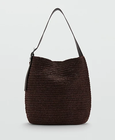 Mango Women's Natural-Fiber Buckle Detail Shopper Bag