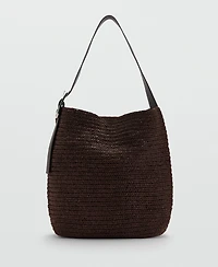 Mango Women's Natural-Fiber Buckle Detail Shopper Bag