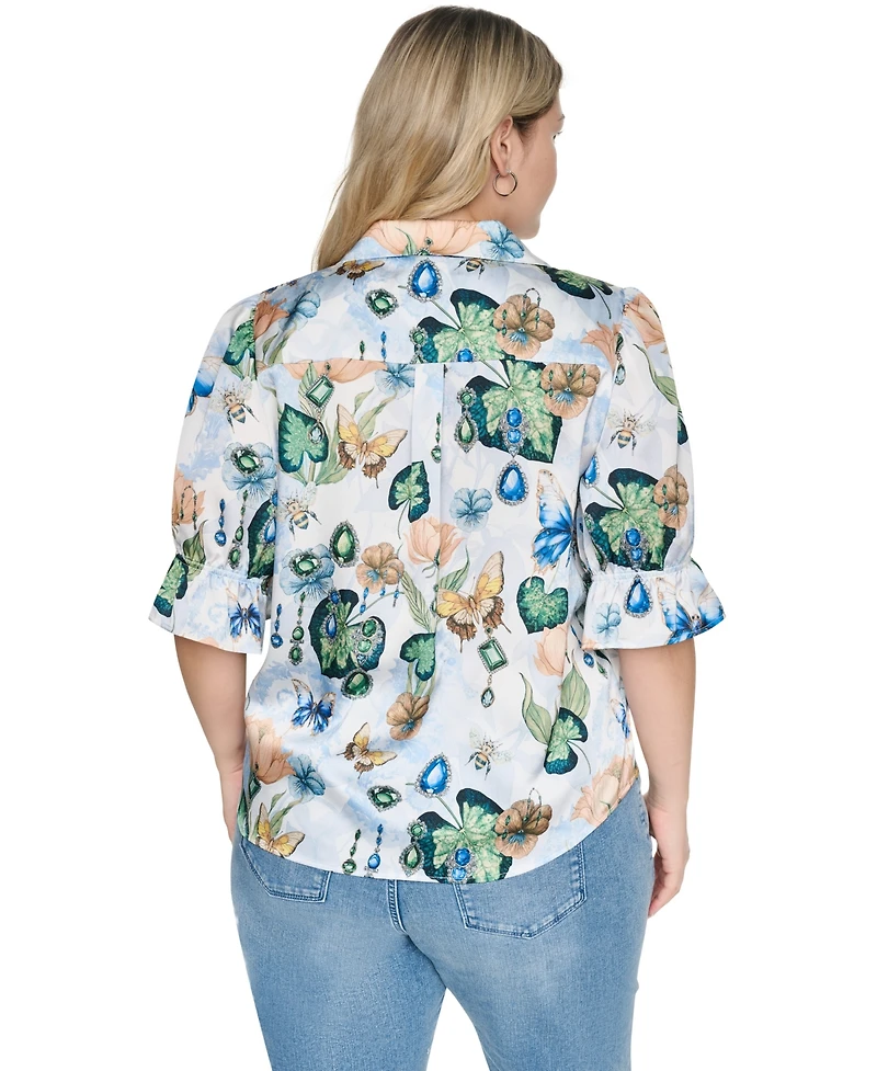 Karl Lagerfeld Paris Plus Collared Button-Front Top