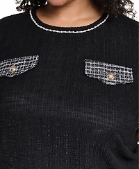 Karl Lagerfeld Paris Plus Tweed Knit Short-Sleeve Top