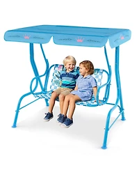 Slickblue Kids Patio Swing Chair with Metal Stand and Adjustable Canopy for 2
