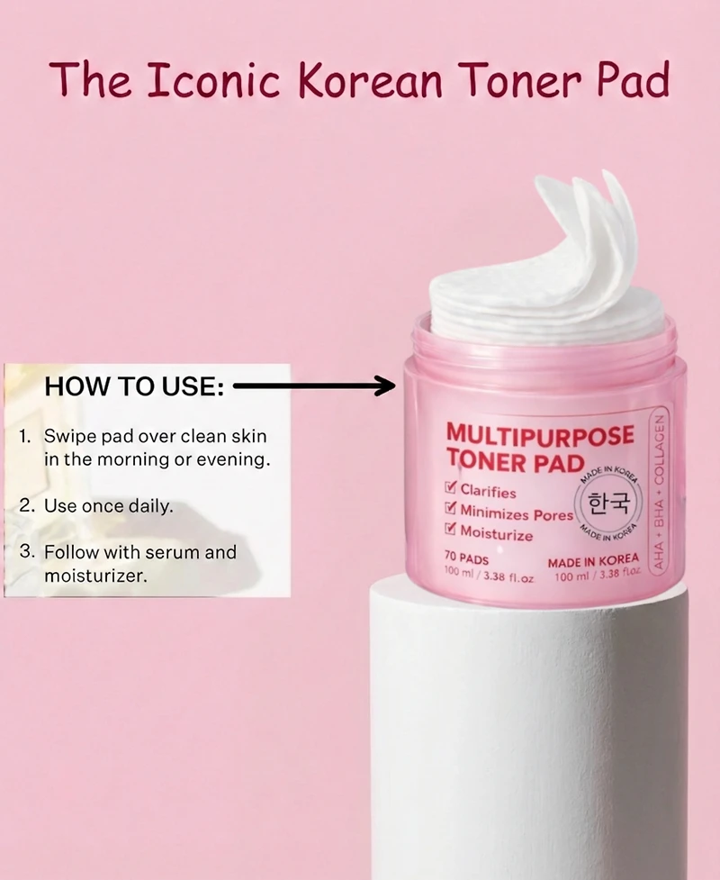 Lovery Korean Skin Care Resurfacing Toner Pads with Aha + Bha + Collagen - 70 Pads