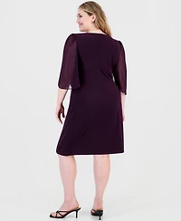 Connected Plus Sheer-Sleeve Chain-Detail Sheath Dress