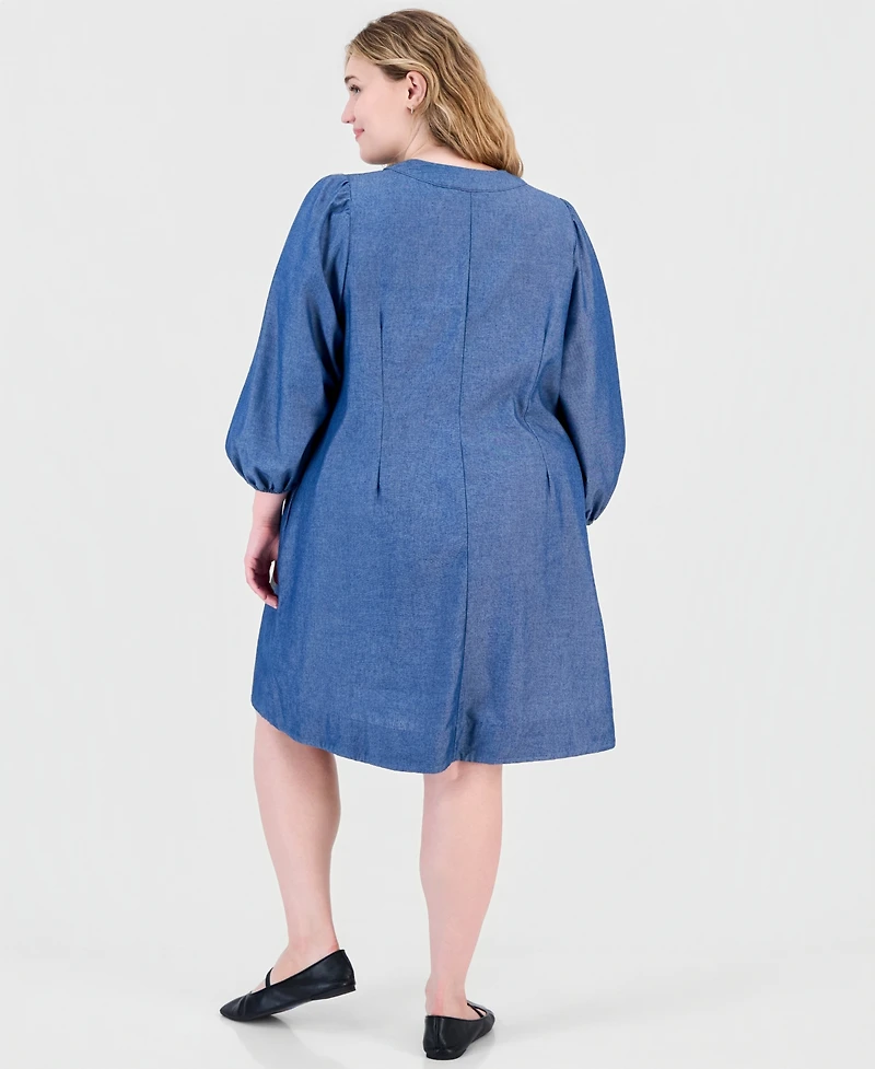 Robbie Bee Plus Denim V-Neck Long-Sleeve Shift Dress