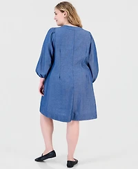 Robbie Bee Plus Denim V-Neck Long-Sleeve Shift Dress