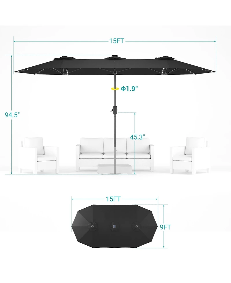Sonkuki Enhance Your Outdoor Oasis with 15×9 Feet Led Double-sided Patio Umbrella - Stylish, Durable, and Sun-Protective!