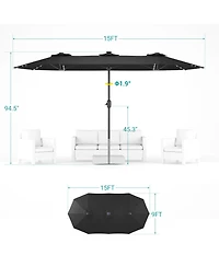 Sonkuki Enhance Your Outdoor Oasis with 15×9 Feet Led Double-sided Patio Umbrella - Stylish, Durable, and Sun-Protective!