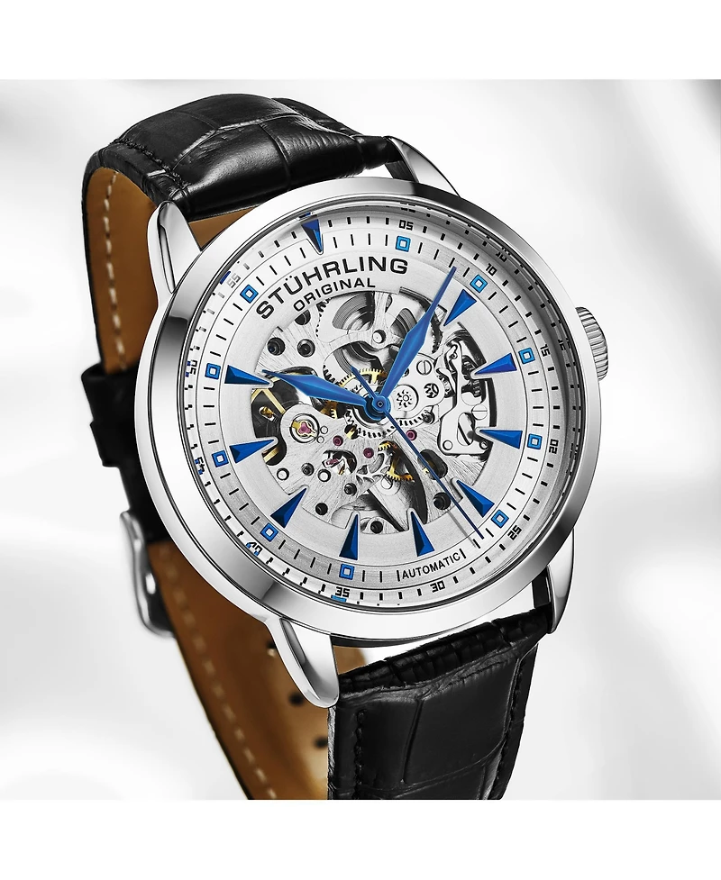 Stuhrling Men's Automatic Skeleton Watch 44mm Leather Strap