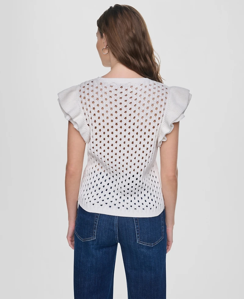 Dkny Jeans Women's Baby Chenille Pointelle Rib Flutter-Sleeve Sweater