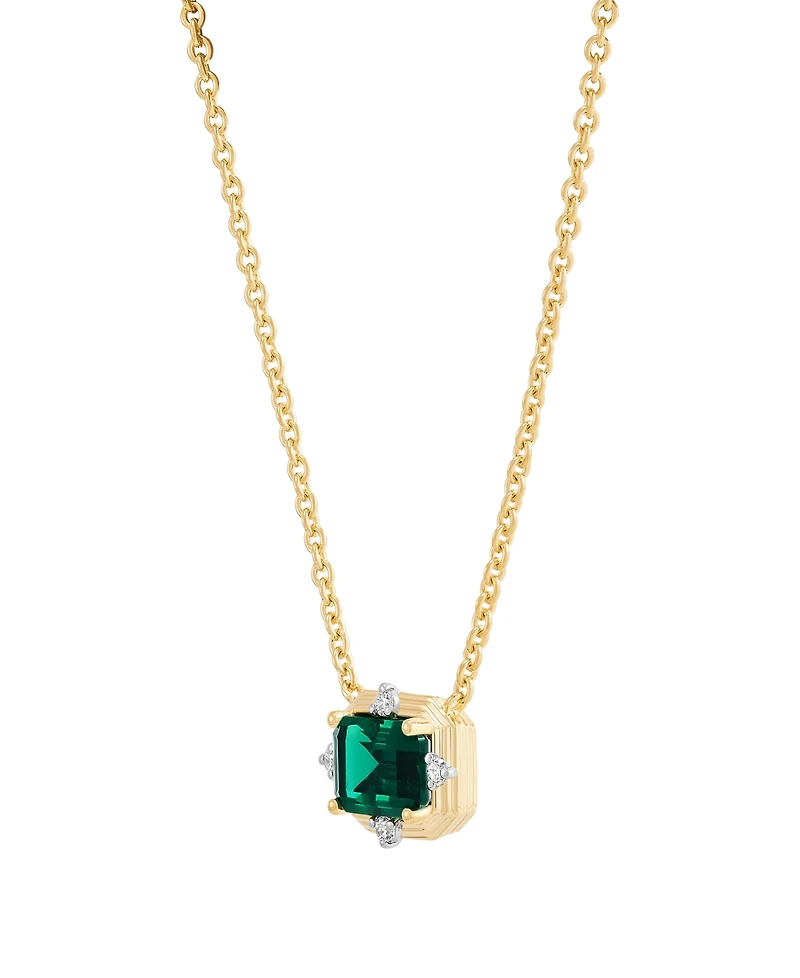 Macy's Lab-Grown Emerald (7/8 ct. t.w.) & Diamond (1/20 ct. t.w.) Pendant Necklace in 14k Yellow Gold-Plated Sterling Silver
