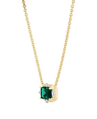 Macy's Lab-Grown Emerald (7/8 ct. t.w.) & Diamond (1/20 ct. t.w.) Pendant Necklace in 14k Yellow Gold-Plated Sterling Silver