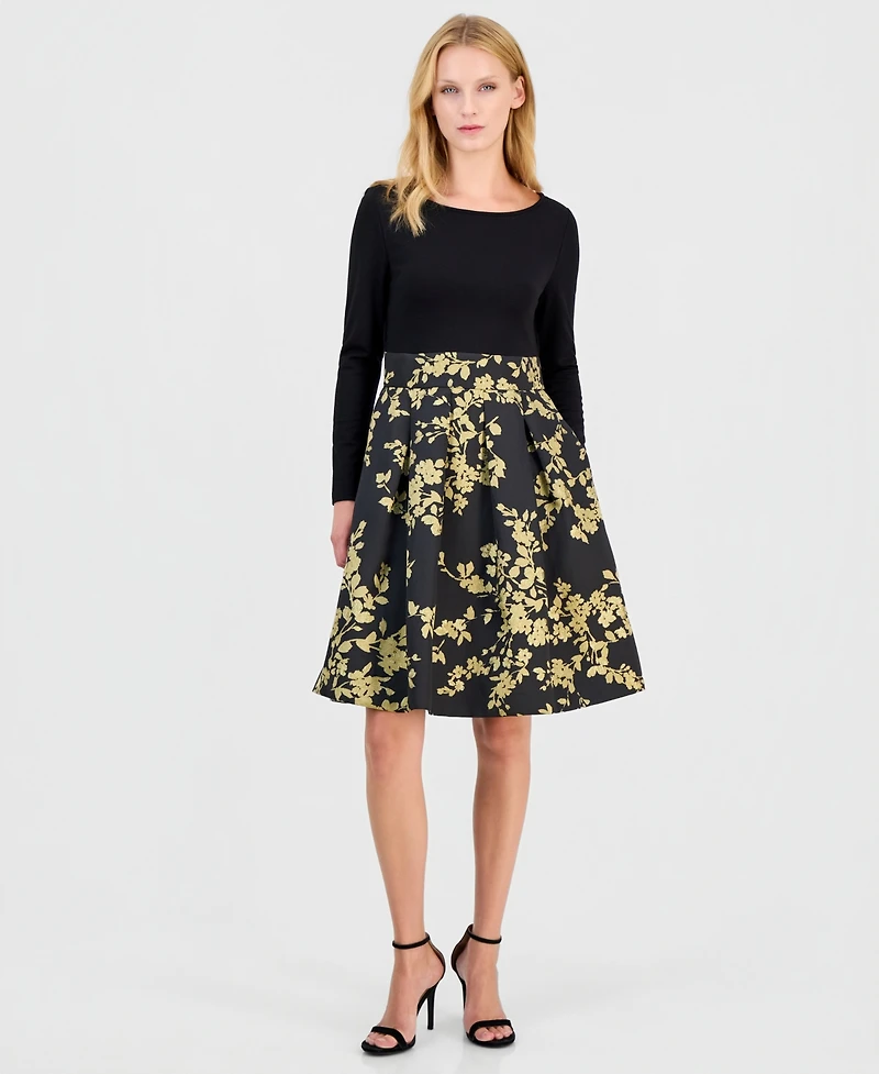 Anne Klein Women's Serentiy Fit & Flare Boat Neck Jacquard Dress