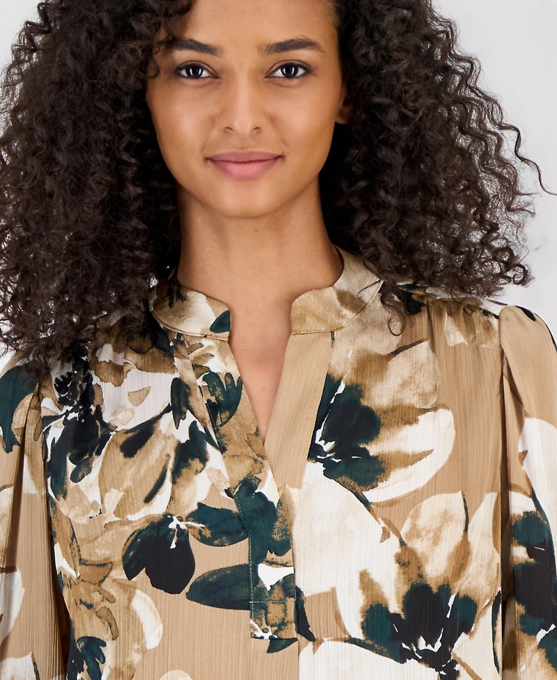 Anne Klein Women's Floral-Print Satin Pleat-Front Blouse