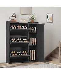 homfan Modern Shoe Storage Cabinet with 3 Flip Drawers and Single Door for Entryway, Hallway, and Living Room