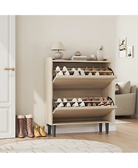 homfan 2 Flip Drawer Shoe Cabinet with Adjustable Shelf, Hidden Entryway Shoe Storage for Hallway, Living Room, Black or Oak Tone