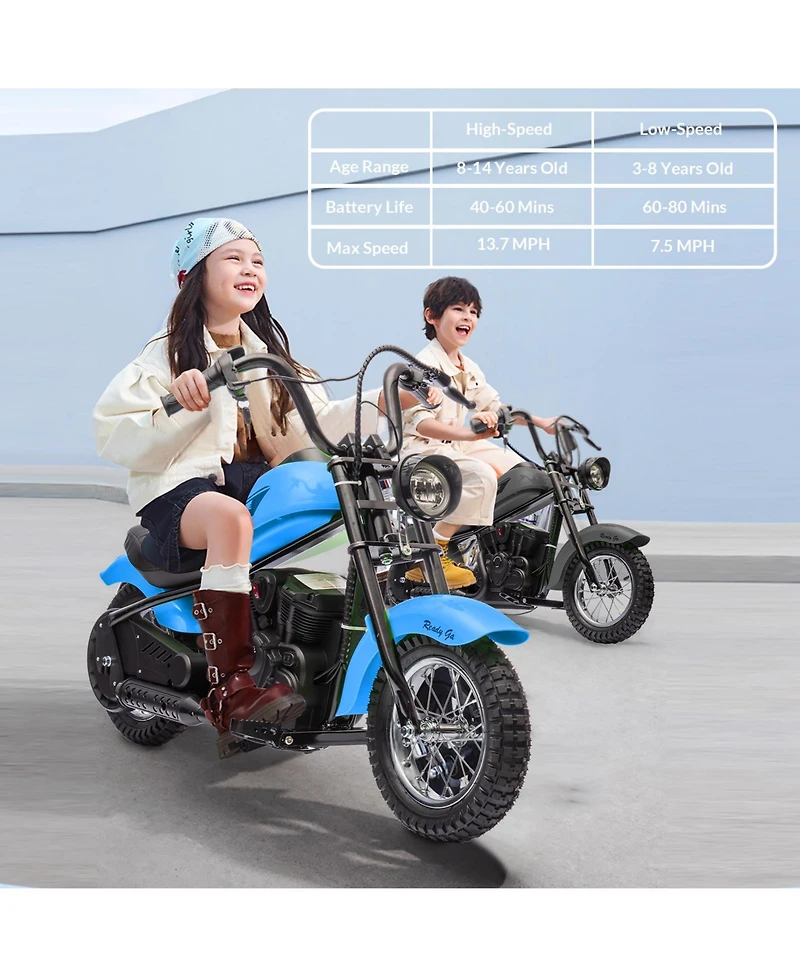 homfan 45.2 x 23.1 29.6 Inch Kids Electric Ride On Motorcycle, 24V Battery Powered Sport Bike with 18 Mph Speed for Outdoor Riding Fun