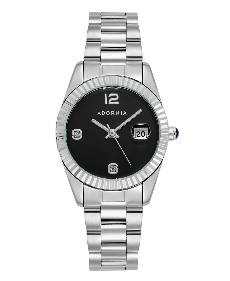 Adornia Women's Silver Rome Black Face Watch