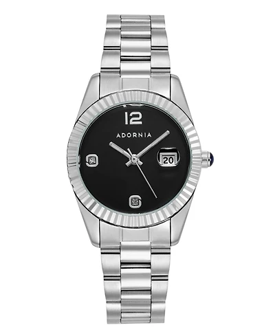 Adornia Women's Silver Rome Black Face Watch