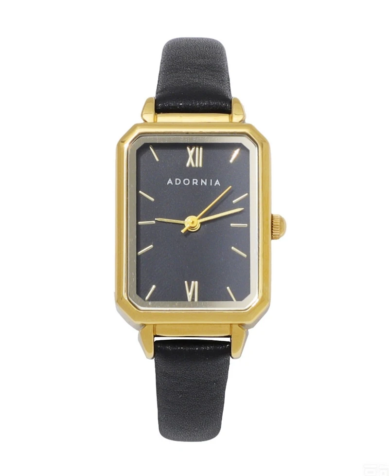 Adornia Women's Gold Geneva Black Leather Band and Black Face Watch
