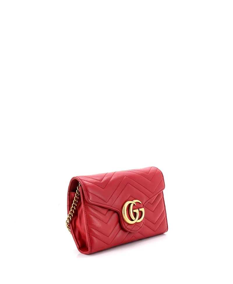 Pre-Owned Gucci Mini Gg Marmont Chain Wallet Matelasse Leather