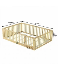 Clihome Floor Bed with High Fence Railings, with Door,6 Slats Included
