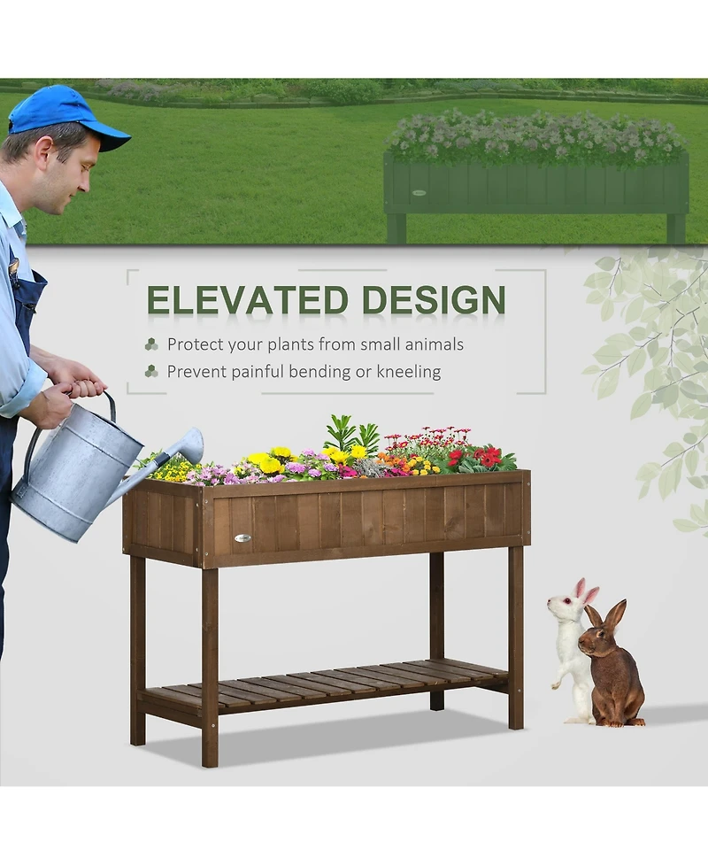 Outsunny Wooden Raised Garden Bed with 8 Slots, Elevated Planter Box Stand with Open Shelf for Limited Garden Space to Grow Herbs, Vegetables, and Flo