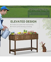 Outsunny Wooden Raised Garden Bed with 8 Slots, Elevated Planter Box Stand with Open Shelf for Limited Garden Space to Grow Herbs, Vegetables, and Flo