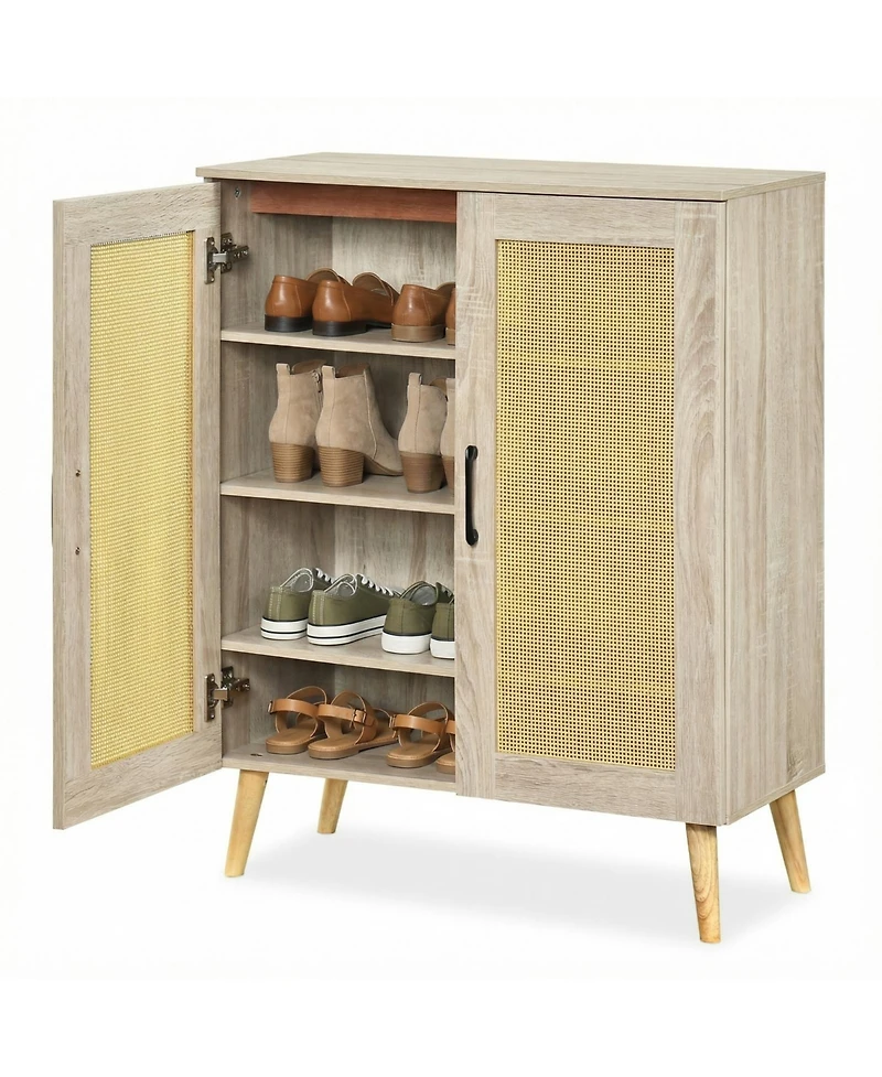 Slickblue Rattan Shoe Storage Cabinet 5-Tier with Adjustable Interior Shelves