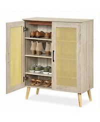 Slickblue Rattan Shoe Storage Cabinet 5-Tier with Adjustable Interior Shelves