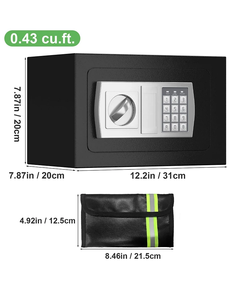 Clihome 0.43 Cu Personal Safety Box Small Fireproof Safes for Home with Lock