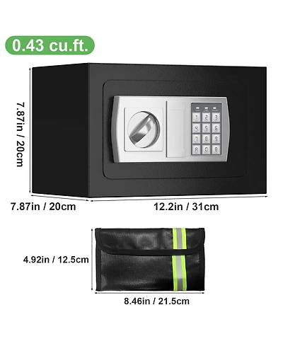 Clihome 0.43 Cu Personal Safety Box Small Fireproof Safes for Home with Lock